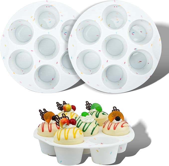 ASSHMHTC 2 Pack Silicone Muffin Pan for Baking, Regular Cupcake Mold for Air Fryer, 7 Cups Round Muffing Molds, Non-Stick Bakeware Durable Baking Molds