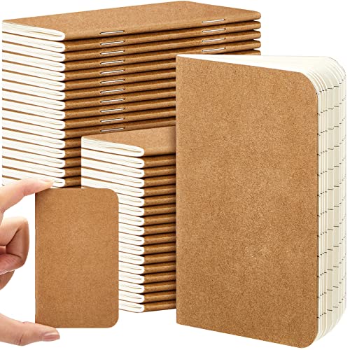 Outus 36 Pcs Pocket Notebook Mini Journal 2.5' x 4' Kraft Paper Mini Notepad Bulk Softcover Pocket Notepad Memo Diary Subject Notebooks for Student Traveler School(Brown, Blank Cover)