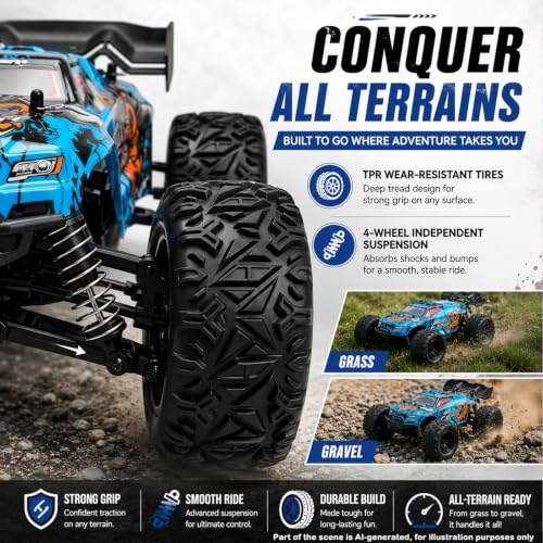Image of RC Cars Monster Remote Control Car 2.4GHz 2WD Power Dragon RC Truck 20 KM /H All-Terrain RC Monster Truck, 2 Batteries for 40mins Car Toys Gift for Beginner(RTR /Blue