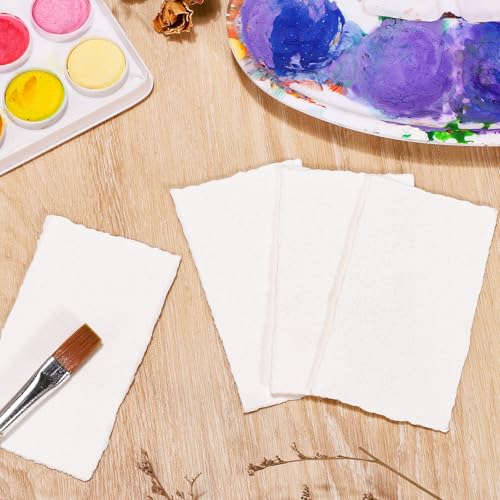 Image of 25 Sheets Watercolor Paper, 2 x 3.5, Deckled Edge Handmade Paper | 300 GSM paper, cold-pressed texture, absorbs watercolor evenly, for painting, cards, and crafts