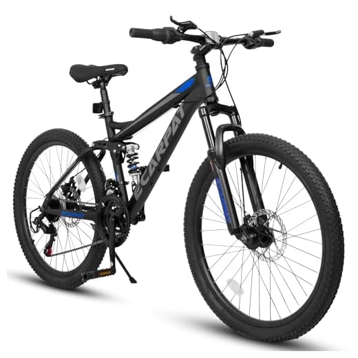 Mountain Bike 26 "/ 24", 21-Speed Full Suspension Mens Womens Trail Commuter City Mountain Bike, Carbon Steel Frame,Disc Brake,Commuter Bike, for Teenagers Girls,Boys City Bicycle (24"Black)