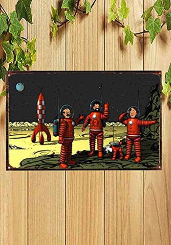 Froy Tintin'S Explorer on The Moon Wall Tin Sign Retro Iron Poster Painting Plaque Metal Sheet Vintage Personalized Art Creativity Decoration Crafts for Cafe Bar Garage Home