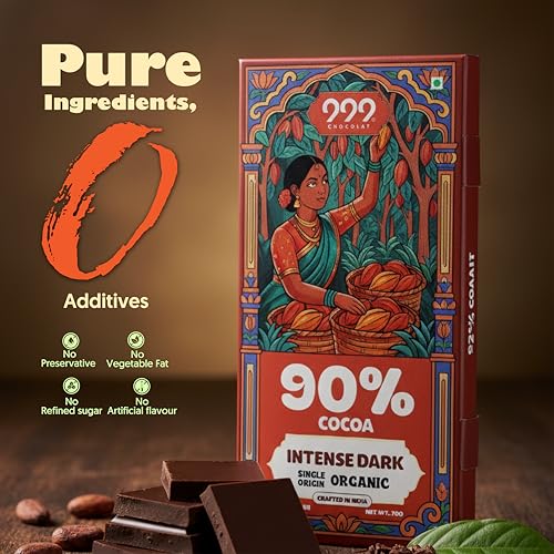 Image of 999 Chocolat 70% & 90% Dark Chocolate (Pack of 2 (140g))| Organic, Handmade Vegan Couverture Bar with Coconut Sugar | No Refined Sugar, No Preservatives, No Hydrogenated Fat | Crafted in India