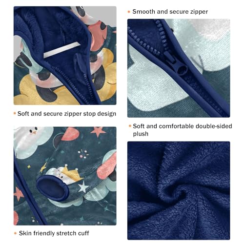 Boys Girls Fleece Jacket Cartoon Prince Panda in Clouds Kids Warm Hooded Outwear Coat3