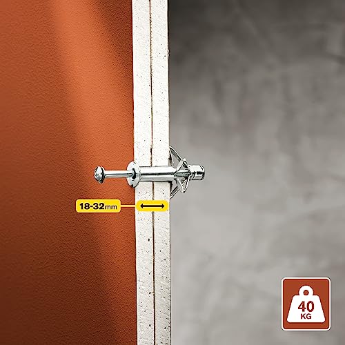 Rapid Hollow Wall Anchors, Pack of 10 Heavy Duty Metal Plasterboard Fixings for 18-32 mm Wall Thickness, 40 kg Load - Image 2
