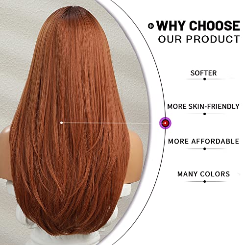 Esmee Long Straight Copper Wigs for Women Natural Synthetic Hair Ombre Wigs with Fringe for Daily Party Use - Image 4