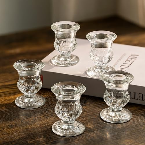 Romadedi Chandelier Bougeoir Verre Decoratif - Lot de 10 Petite Bougeoir Mariage Noel Decoration Maison, Supports pour Bougies Coniques Centre de Table Salon...