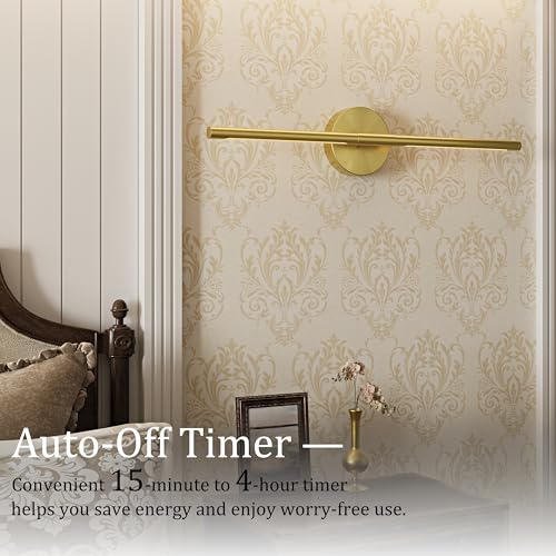 Image of 8000mAh Battery Operated Wall Sconce Set of 2 - 24 Inch, Rechargeable, Dimmable, 3000K-6000K, Remote, Touch Control, Timer, 350 Rotate, LED Wall Lamps for Living Room, Bedroom, Gold
