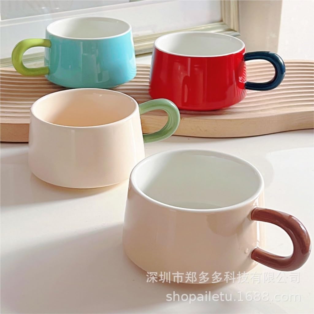 filiżanka do kawy, Ceramiczny zestaw filiżanek do kawy ze spodkiem i łyżeczką użytku domowego, wysokiej klasy herbaty, kubek(C)