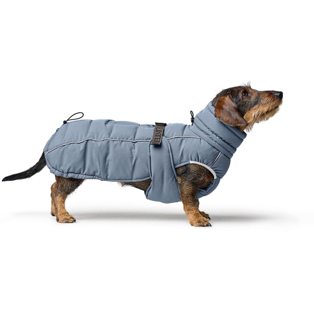 HUNTER Hundemantel Paxson Dachshund, Farbe: taubenblau, wasserabweisend & warm gefüttert, idealer Wetterschutz, reflektierend, für kleine Hunde mit langem Rumpf, Größe: 40
