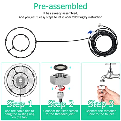 Mussozy 5US-SHUIGUAN Fan Misting Kit For Outdoor Cooling 26.3 Ft Misting Hose 8 Brass Misting Nozzles Outdoor Fan Misting Cooling System Water Misting Fan thumb #1