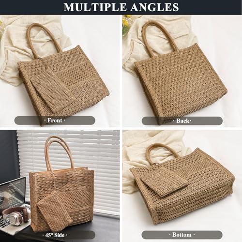 Bolso de playa tejido de paja para mujer miniatura 6