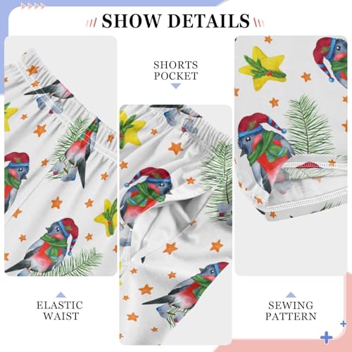 Xmas Bullfinch Bird Boys Long Pants Soft Trousers Elastic Waist Kids Lounge Bottoms with Pockets S-XL4