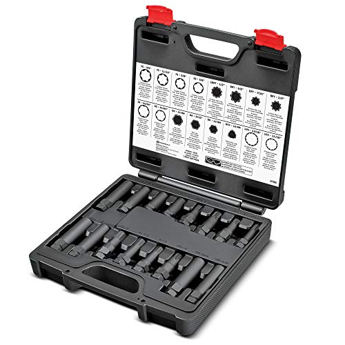 Powerbuilt 16 Piece Locking Lug Nut Master Key Set Wheel-Lock Removal Tool Kit for for Spline Star and Hex Style Keys Universal Thin-Walled/Extra-Long Lug Nut Socket Set - 647860