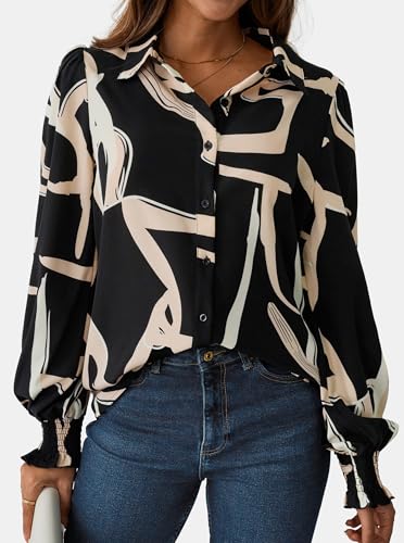 SOFIA'S CHOICE Women's Printed Button Down Shirts Casual Long Sleeve Blouse Tops4