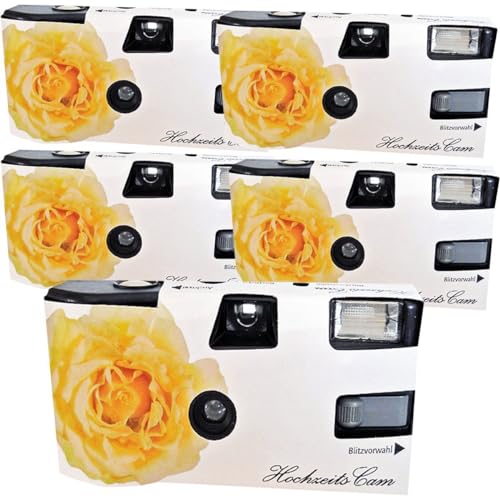 5 x 1A PHOTO PORST Hochzeitskamera/Einwegkamera gelbe Hochzeitsrose (deutsche Bedienungsanleitung mit Blitzlicht und Batterien je 27 Fotos ISO 400)