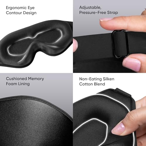 Image of Frido 3D Eye Mask for Men & Women | 100% Blackout Sleep Mask | Zero Pressure Memory Foam for Eyelids & Lashes | Adjustable Straps for Travel & Meditation | Soft Comfortable Night Eye Cover - Pitch Black