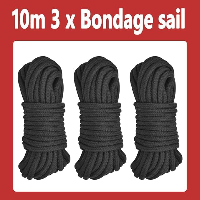 Miniatura 3 de Thrilling - Cuerda Bondage BDSM de Thrilling, paquete de 3 cuerdas de algodón de 32.8 ft/32 pies 0.315 in para principiantes y avanzados,