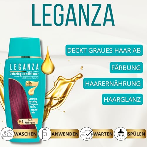 Foto von Leganza Natürliches Balsam Haarfärbemittel Farbe 61 Dunkles Mahagoni | Ammoniakfreies Haarfärbemittel | Angereichert mit 7 Natürlichen Ölen | 150 ml