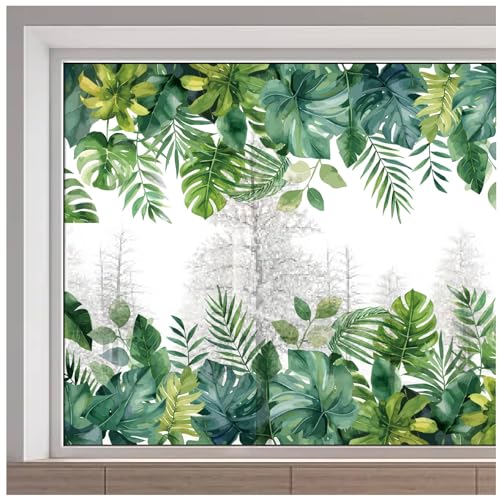 GORGECRAFT 38x116cm Tropical Window Glass Decals Static Non Adhesive Green Plant Leaf Flower Botanical Reusable Double Sided Anti Collision Non-Adhesive Window Decals Cling for Home Room Sliding Door