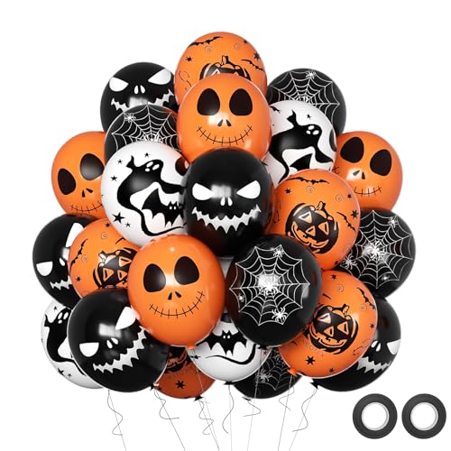 Halloween Decoration Balloons, 50pcs 12 Inch Black Orange White H...