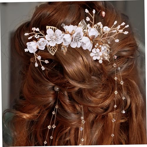 Accessoires cheveux mariée fleur dorée peigne épingles 16 pcs - 2