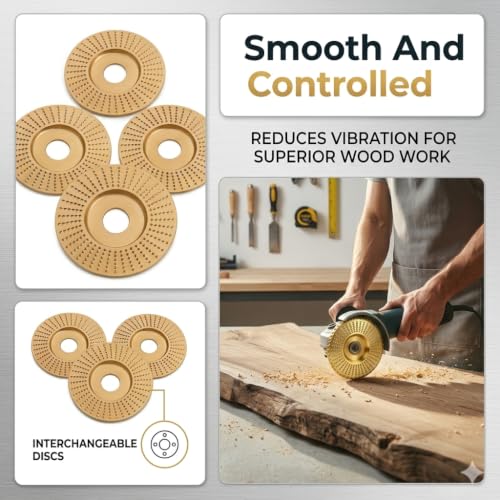 Image of 3 PCS Wood Grinding Disc Set for Angle Grinder,Tungsten Carbide Wood Carving Wheel Attachments for 4 inch&4.5 inch Grinders,Wood Shaping Sanding Polishing Grinding Disc Woodworking Surface Finishing (beveled)