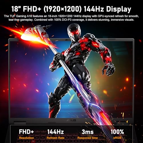 Image of PCONLINE ASUS TUF 18-Inch RTX 5060 AMD Ryzen 7 260 Gaming Copilot AI Laptop | A18 FHD+ 144Hz /3ms Display, Customized 16GB - 64GB DDR5, 1 - 4TB SSD, , RGB Backlit KB, FHD Camera, HDMI, Windows 11 Home