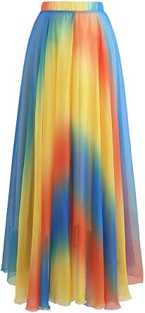 CHICWISH Women Tie Dye Print Chiffon Maxi Skirt Casual Flowy Swing High Waist Spring Summer Vacation Long Skirts