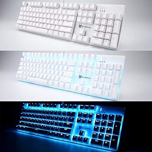 Image of Merdia 104 Keys Full Size Mechanical PC Gaming Keyboard | Brown Switch Hot Swappable White Mechanical Wired Computer Keyboards | Ice Blue LED Backlit 104 Keys US Layout Light Up Wired Gaming Keyboard