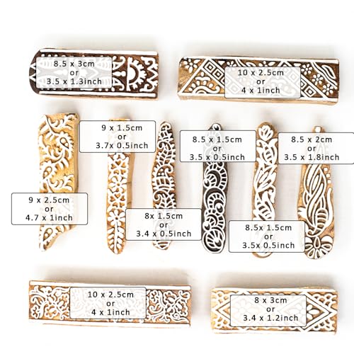 Image of Wooden Stamp Block, Printing Stamp Design Set | Block for Printing Saree Border | Dresses, Craft Card Making, Scrapbook, Clay Pottery | Set of 10