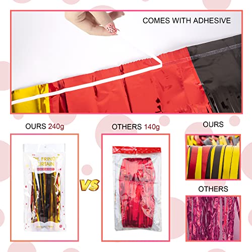 Lolstar Mickey Birthday Party Supplies, 3.3X6.6 Ft Black Red Gold Tinsel Foil Fringe Curtains, Mickey Photo Booth Prop Streamer Backdrop, Cartoon Mouse Birthday Party Decorations For Toddlers And Kids #TOP6