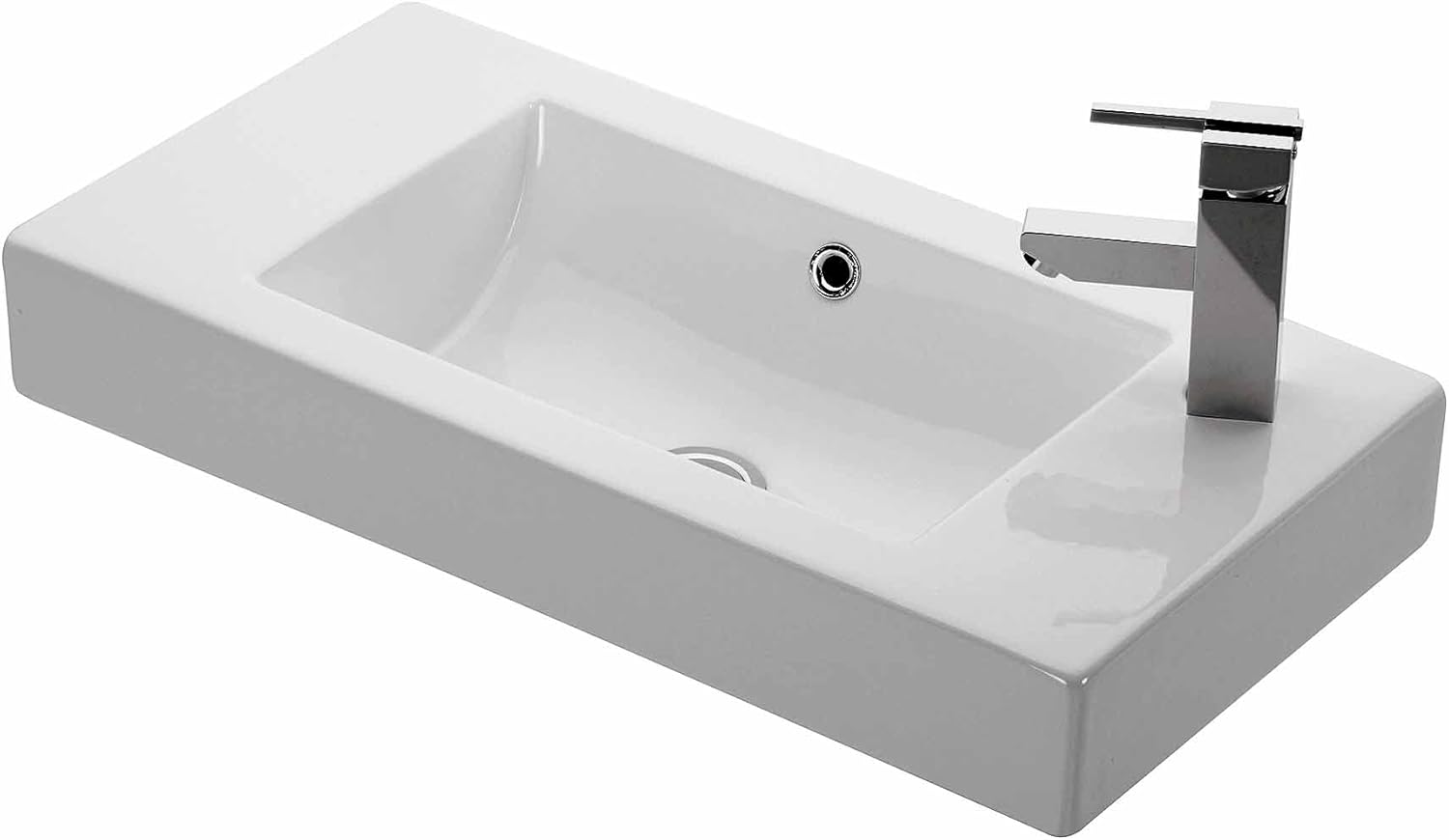 Minimal 4054 Ceramic Above Counter/Wall Mount Rectangular Bathroom Sink, 27.6'' L x 14.2'' W x 3.9'' H, White