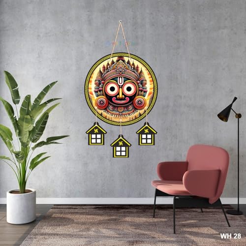 Image of Lord Jagannath Wall Hanging for Home Decor | Jagannath Puri Wooden Decorative Wall Art | Spiritual Mandir Decoration for Living Room, Pooja Room, Office | Indian Traditional Wall Decor, WH29