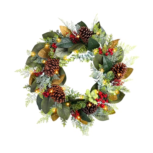 Couronne De Noël Lumineuse pour Extérieur,Décoration Saisonnière 3D | Guirlande Artificielle Compacte | pour La Maison en Intérieur Et Extérieur sur Porche Mur Fenêtre pour Les Fêtes De