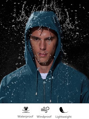 Image of UIQUR Mens Rain Jacket Raincoat Windbreaker Running Waterproof Lightweight Packable with Hood Travel Hiking Cycling