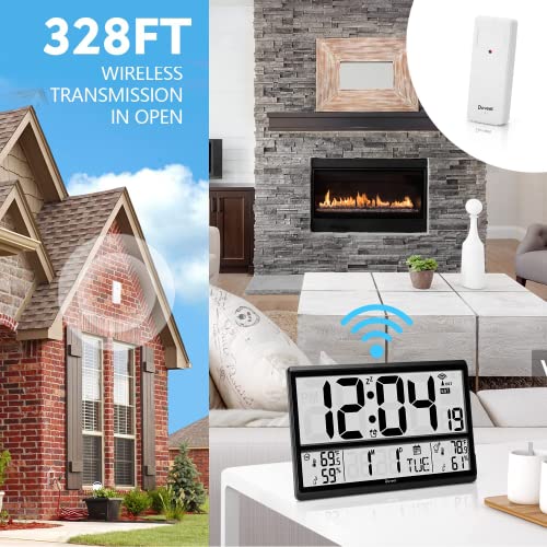Atomic Clock Doveet-Digital Wall Clock Never Needs Setting/ Easy To Read/Easy Set Up/Indoor Outdoor Temperature-Wireless Outdoor Sensor Battery Powered(4.5" Numbers) #TOP2