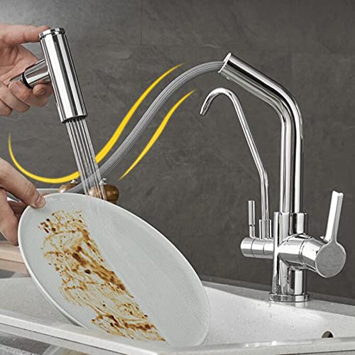 Robinet de cuisine 3 voies en laiton chromé et douchette extractible de luxe