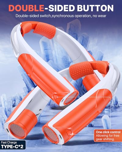 Image of AaoLin Portable Neck Fan with 6000mAh Battery, USB-C Rechargeable, Orange Hands-Free Personal Fan 6 Speeds, 6-20Hrs Cooling for Outdoor Sports /Gym /Office, Adjustable 11oz Lightweight, Neck Cooler