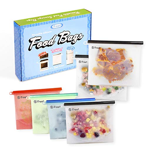 Reusable Silicone Food Storage Bag Set of 6 (4x30oz, 2x50oz) - Versatile baggies