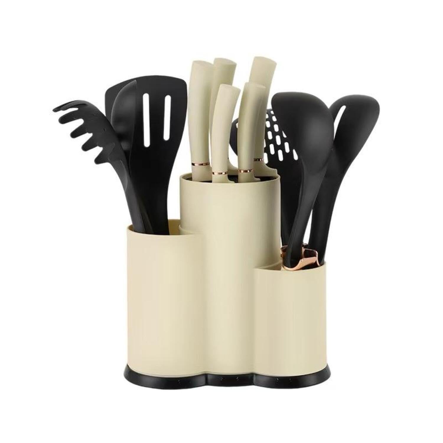 Germany Designed 12-Piece Kitchen Knife Utensil Set Rotating Stand with 5 Premium Stainless Steel Knives 6 Essential Cooking