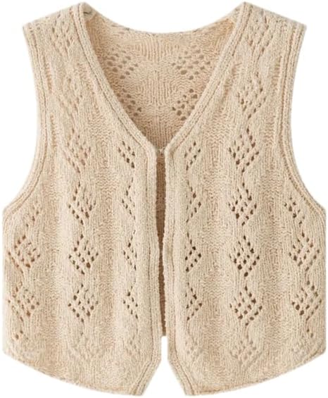 Women's Sweater Vest V Neck Button Hollow Knitted Vest Sleeveless Sweater Top