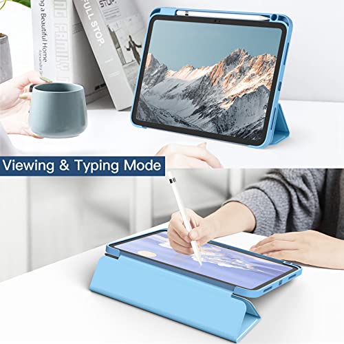 Image of JETech Cover Case for iPad (A16) 11th /10th Generation (2025 /2022) with Pencil Holder, Clear Transparent Back Shell Slim Stand Shockproof Tablet Cover, Auto Wake /Sleep (Sky Blue)