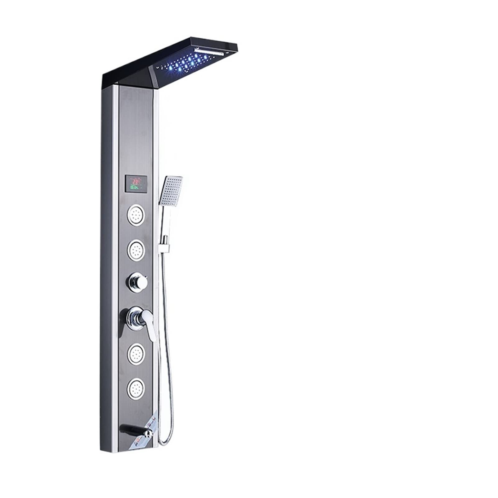 Nichel Nero LED Rain Waterfall Shower Rubinetto Set Pannello Doccia Colonna Ugello Multifunzionale Massaggio Spa Jet Temperature Screen(Black Nickel 9004)