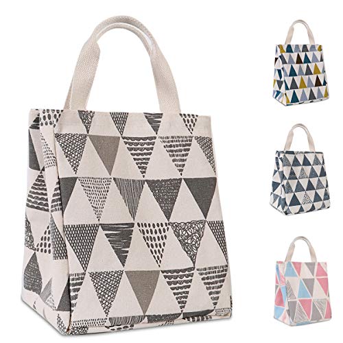 HOMESPON Reusable Lunch Bag Insulated Lunch Box Cute Canvas Fabric with Aluminum Foil