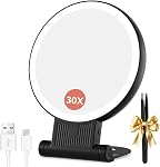 Auxmir 1X/30X Magnifying Mirror with Light, 2000mAh Rechargeable Travel Makeup Mirror with Magnification, Lighted Vanity Mirror with Adjustable Folding Handle, Tabletop Mirror for Tweezing
