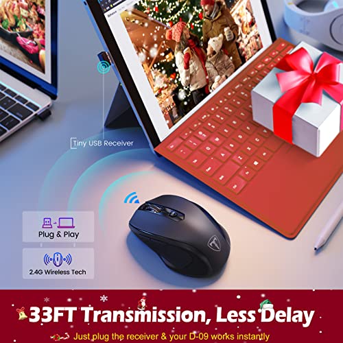 Wireless Mouse, D-09 Computer Mouse USB Cordless Mice for Laptop, Ergo Grips, Lightspeed 5-Level 2400 DPI, 16 Months Battery, Portable for PC Mac Chromebook (Black) - Image 3