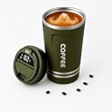 Stainless steel travel mug with smart temperature display lid 510ml (Green)