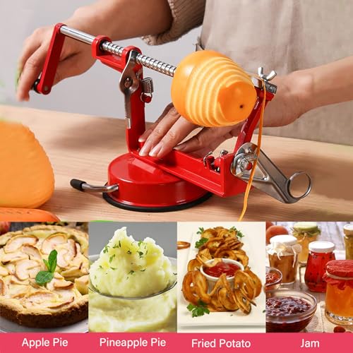 CSIHOP Apple Peeler, 3 In 1 Chrome Cast Magnesium Alloy Apple Peeler Slicer Corer with Stainless Steel Blades and Powerful Suction Base for Apples and Potatoes, 4 Extra Blades and 1 Towel Included - Thumbnail 5