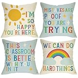 Fjfz Boho Inspirational Quote Decorative Throw Pillow Covers 18 x 18 Set of 4, Colorful Rainbow Sunshine Motivational Back to School Classroom Home Decor, Positive Kids Nursery Sofa Couch Cushion Case